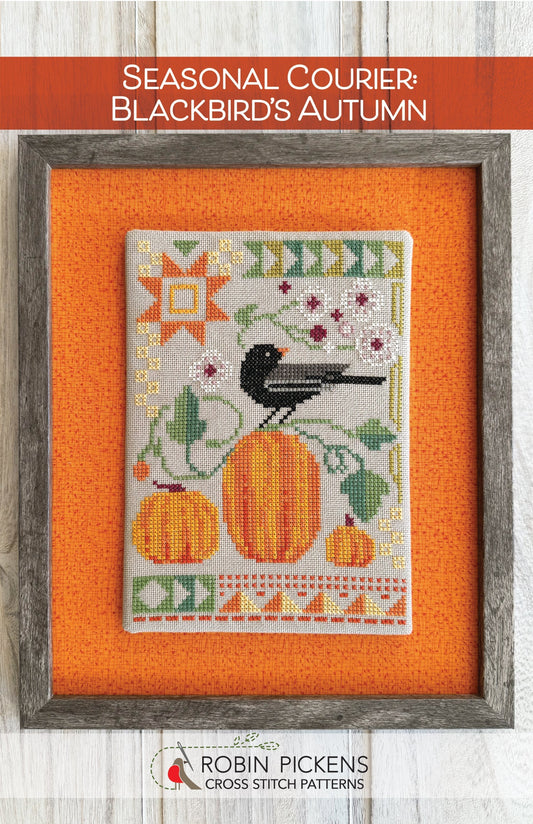 Seasonal Courier: Blackbirds Autumn Cross Stitch Pattern by Robin Pickens - Sewfinity.com