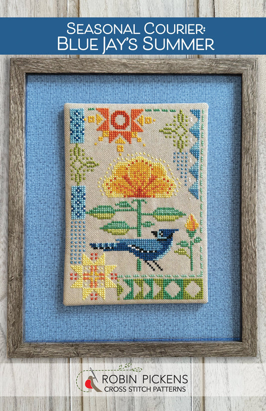 Seasonal Courier: Blue Jays Summer Cross Stitch Pattern by Robin Pickens - Sewfinity.com