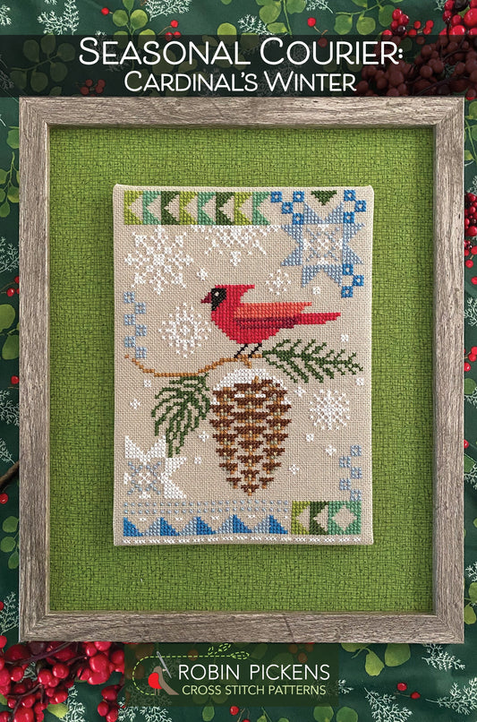 Seasonal Courier: Cardinals Winter Cross Stitch Pattern by Robin Pickens - Sewfinity.com