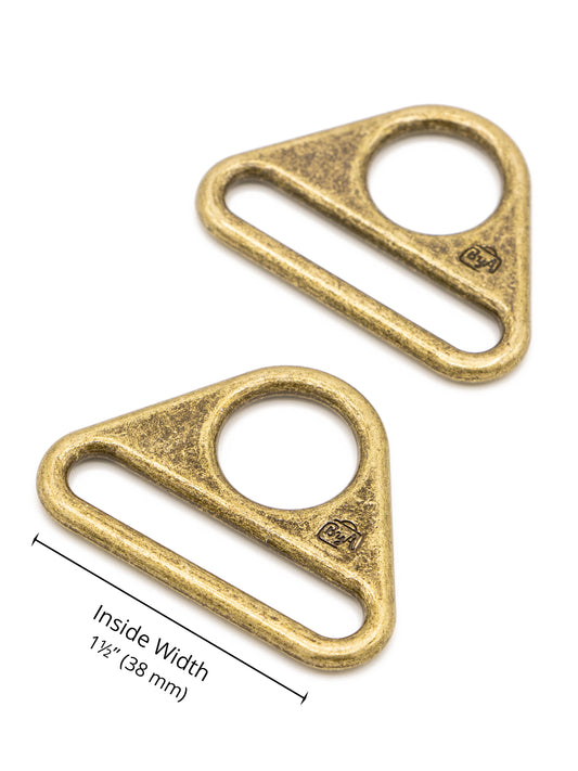 Triangle Ring - Flat - 1.5 in - Antique Brass - set of 2