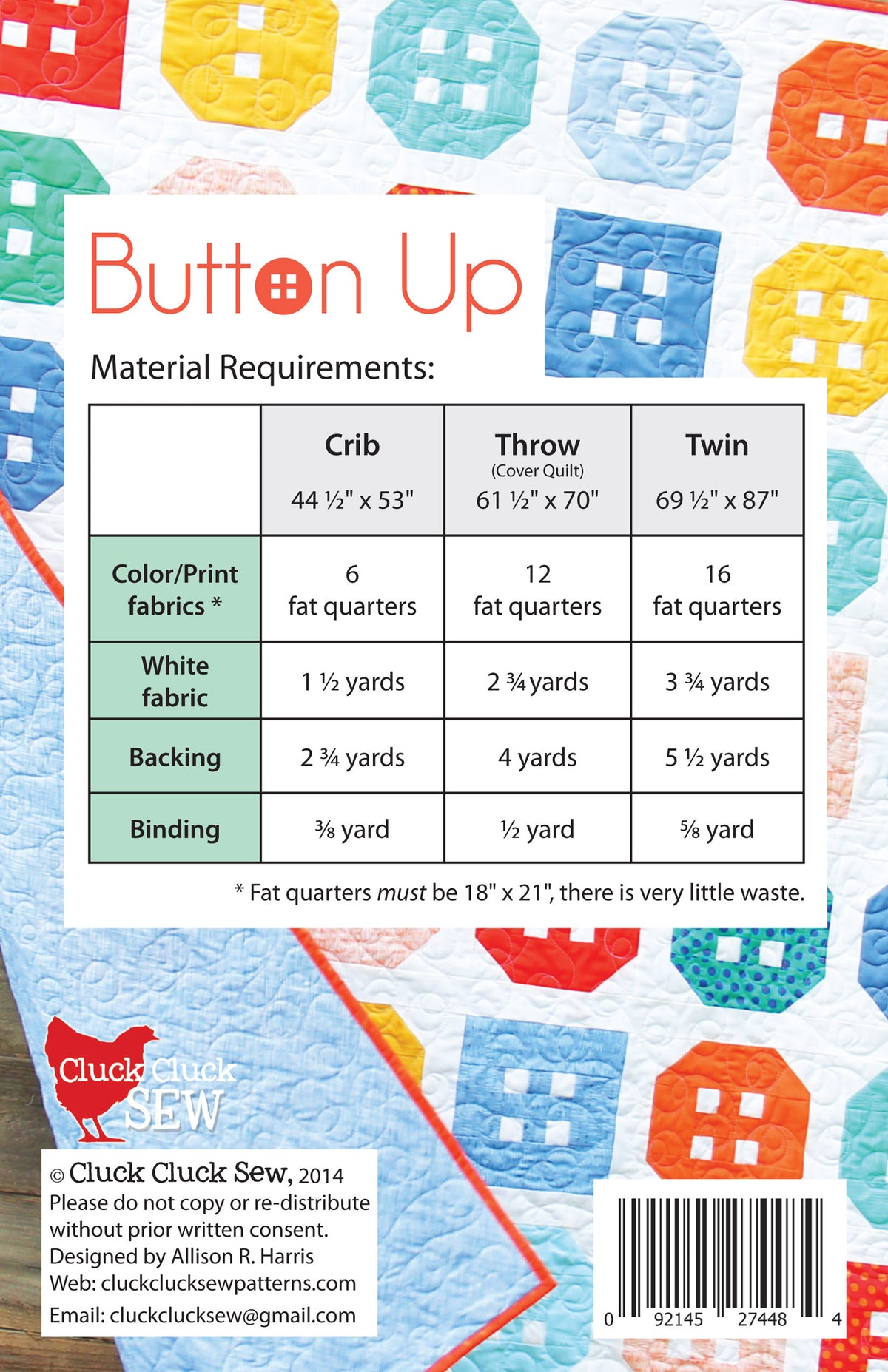 Button Up Quilt Pattern by Cluck Cluck Sew