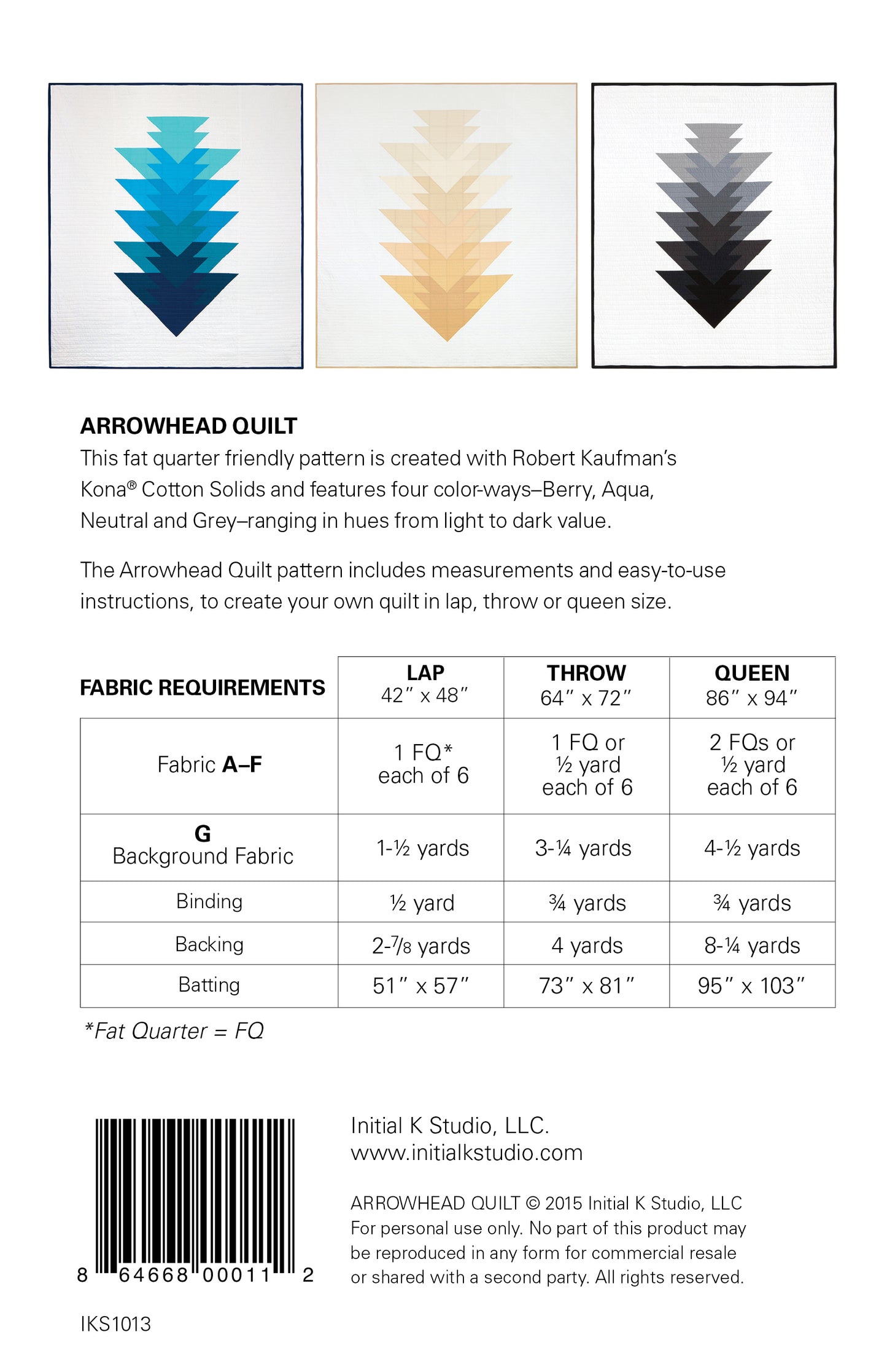 Arrowhead Quilt Pattern by Initial K Studio