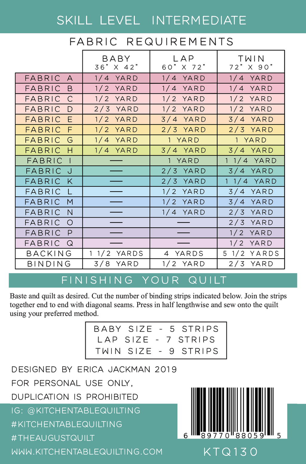 The August Quilt Pattern by Kitchen Table Quilting