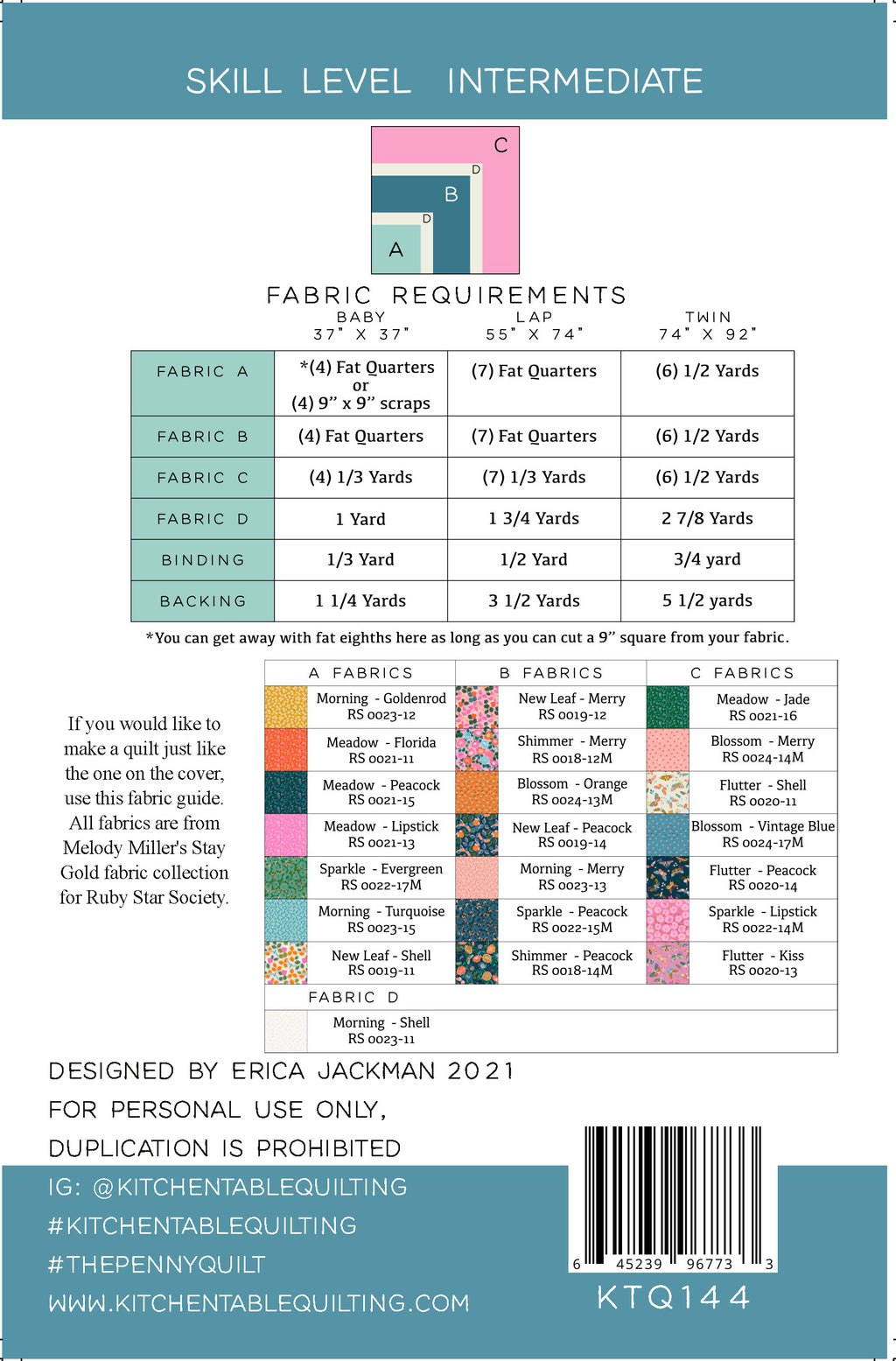The Penny Quilt Pattern by Kitchen Table Quilting