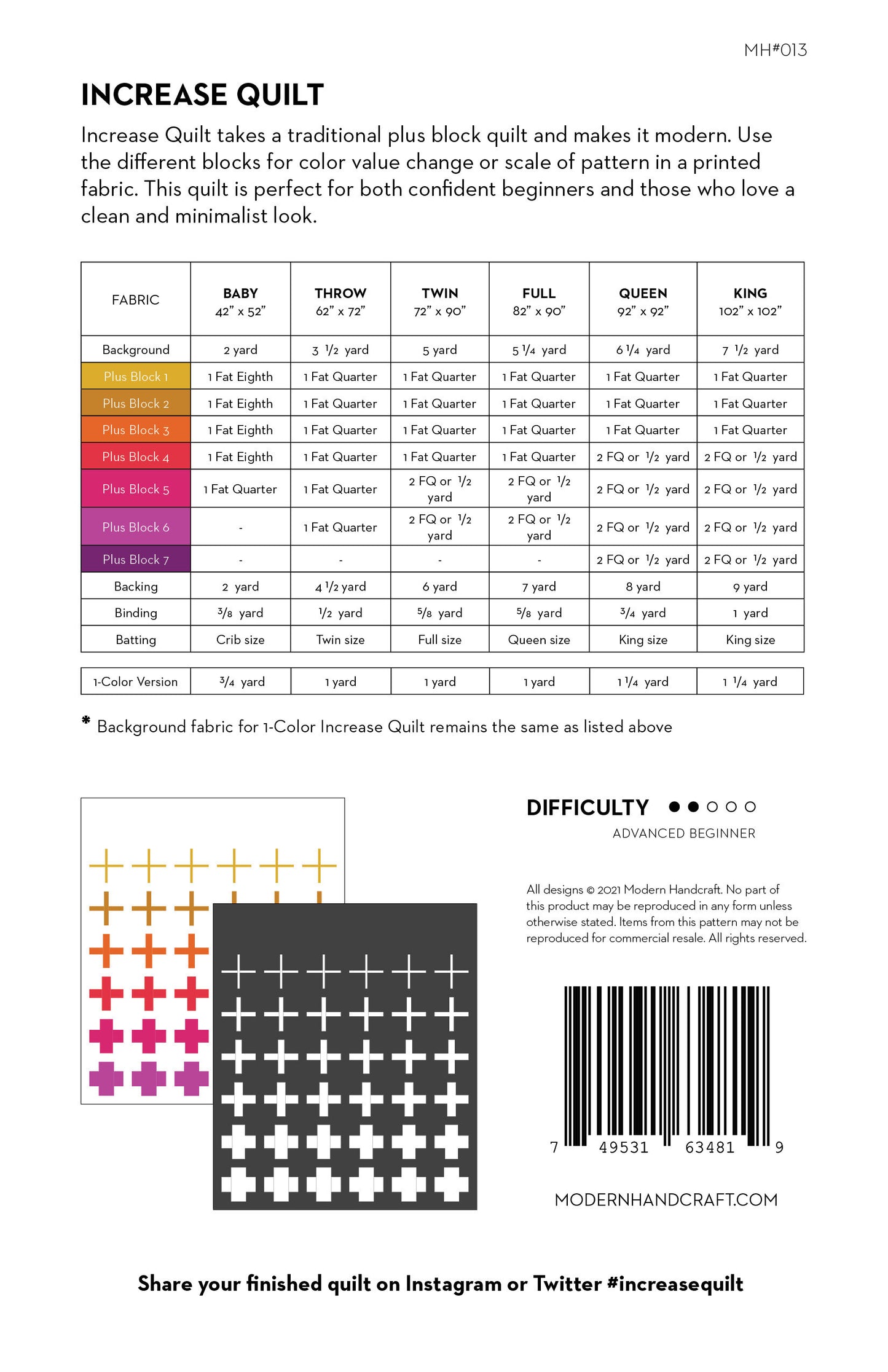 Increase Quilt Pattern by Modern Handcraft