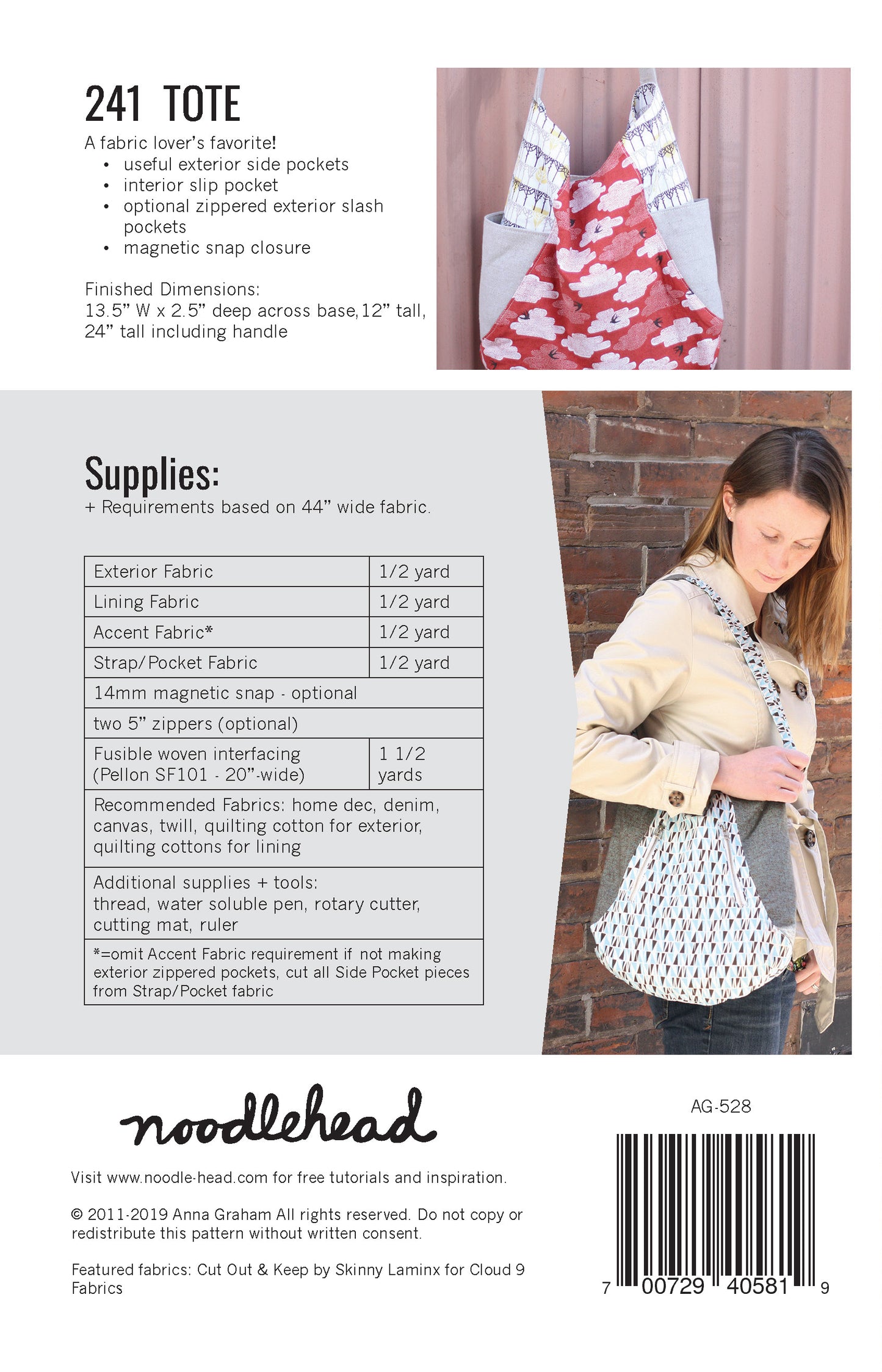 241 Tote Sewing Pattern by Noodlehead