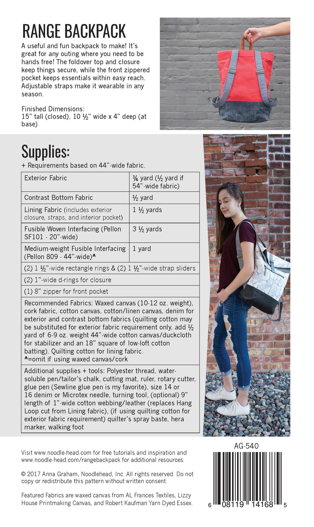Range Backpack Sewing Pattern by Noodlehead