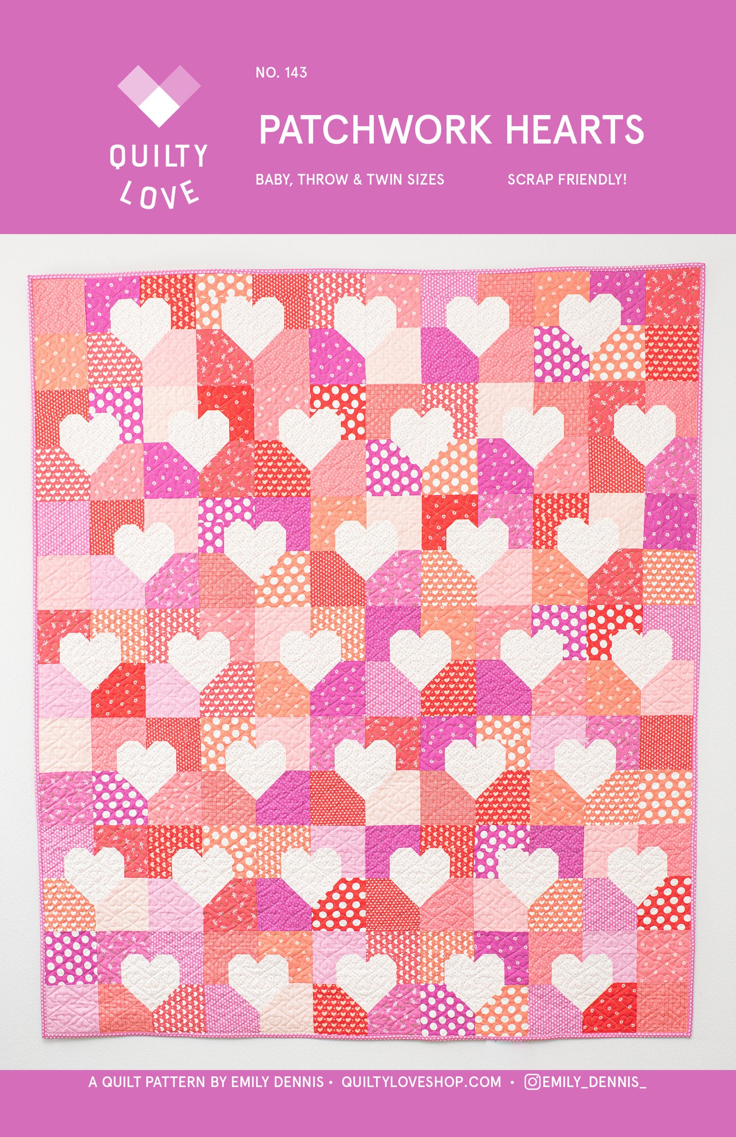 Patchwork Hearts Quilt Pattern by Quilty Love