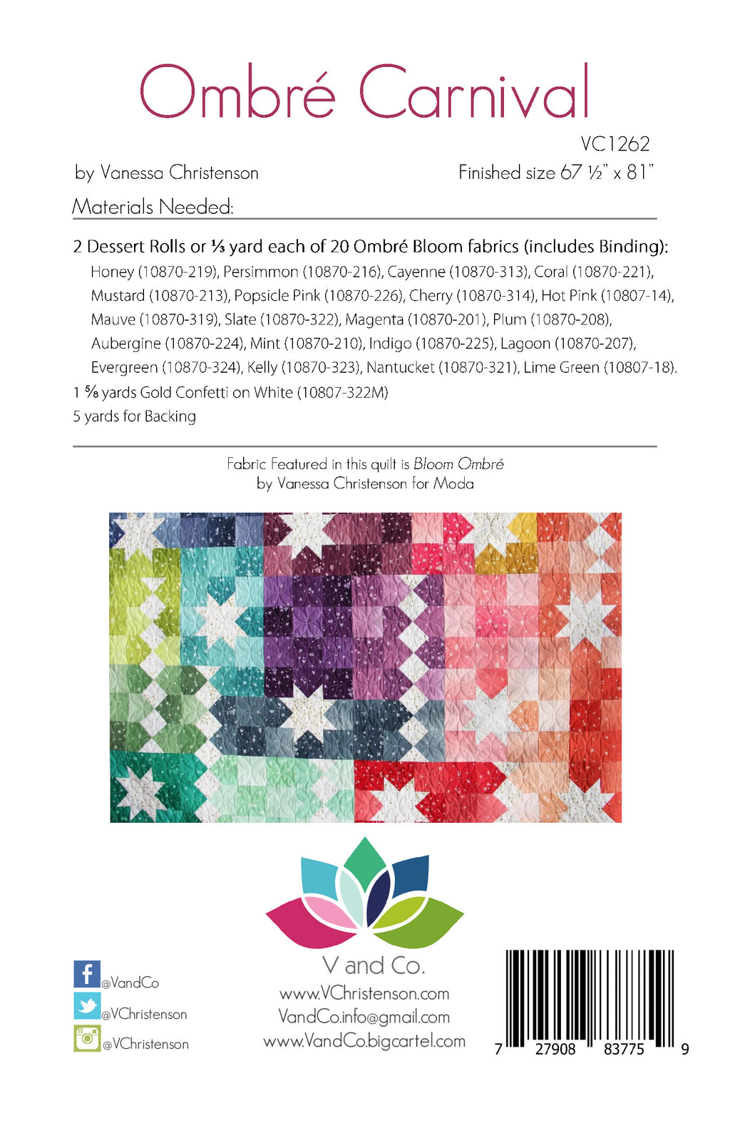 Ombre Carnival Quilt Pattern by V and Co