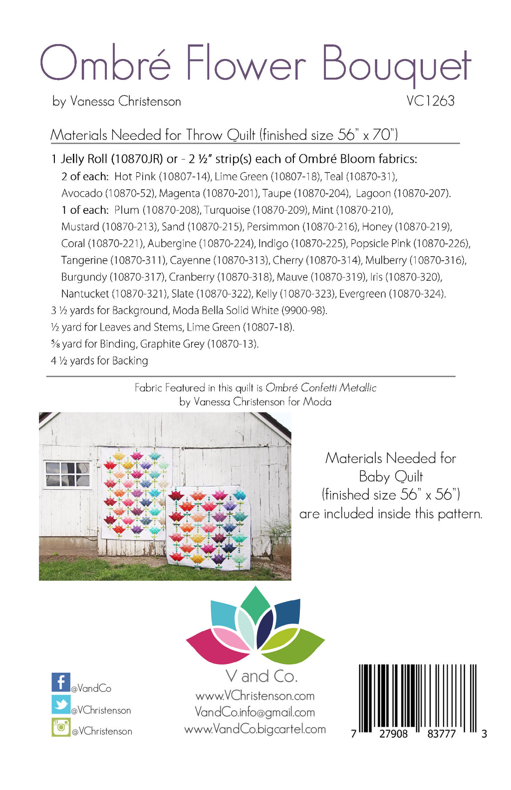 Ombre Flower Bouquet Quilt Pattern by V and Co