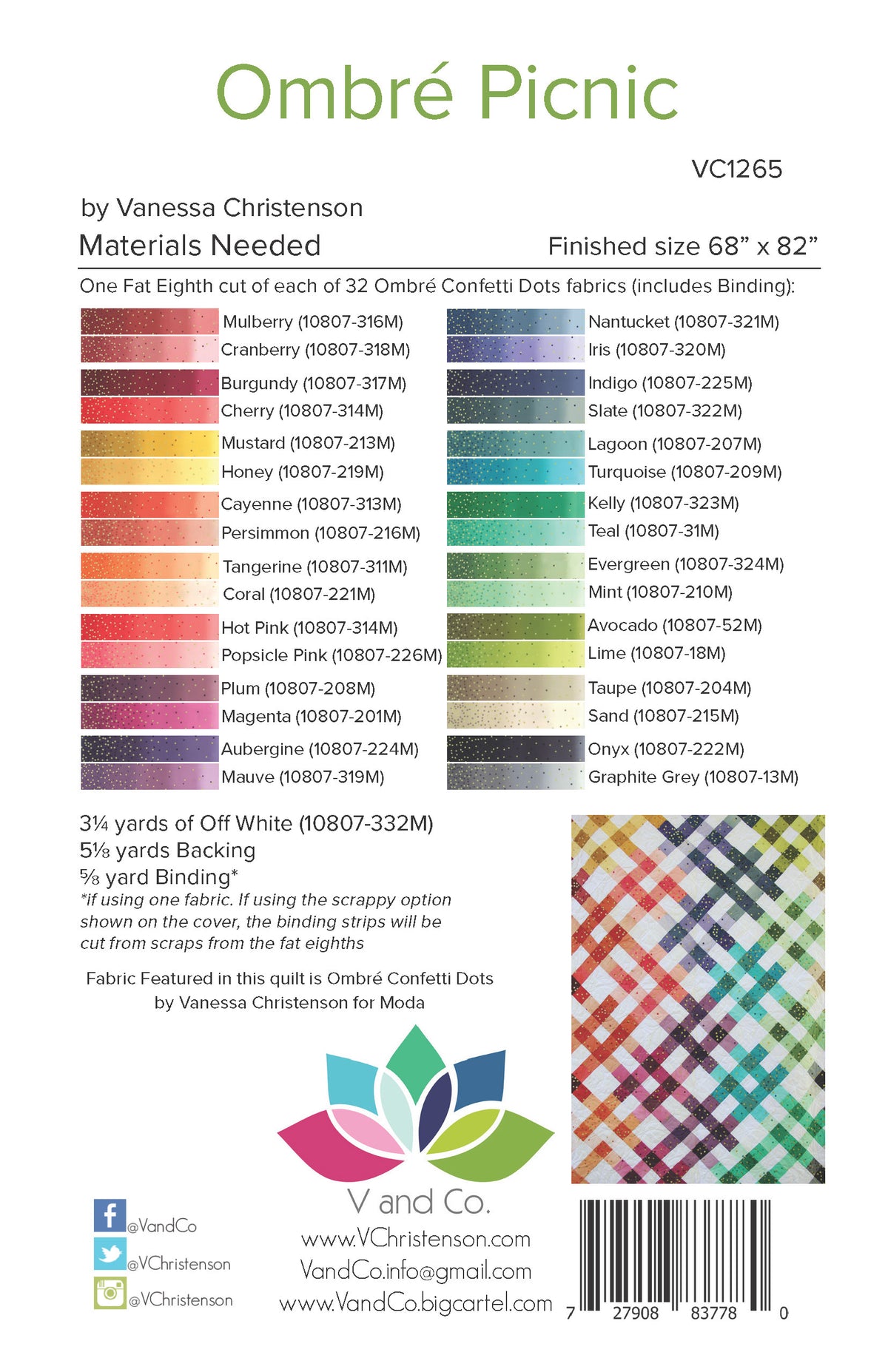Ombre Picnic Quilt Pattern by V and Co